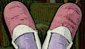 My feet in slippers.