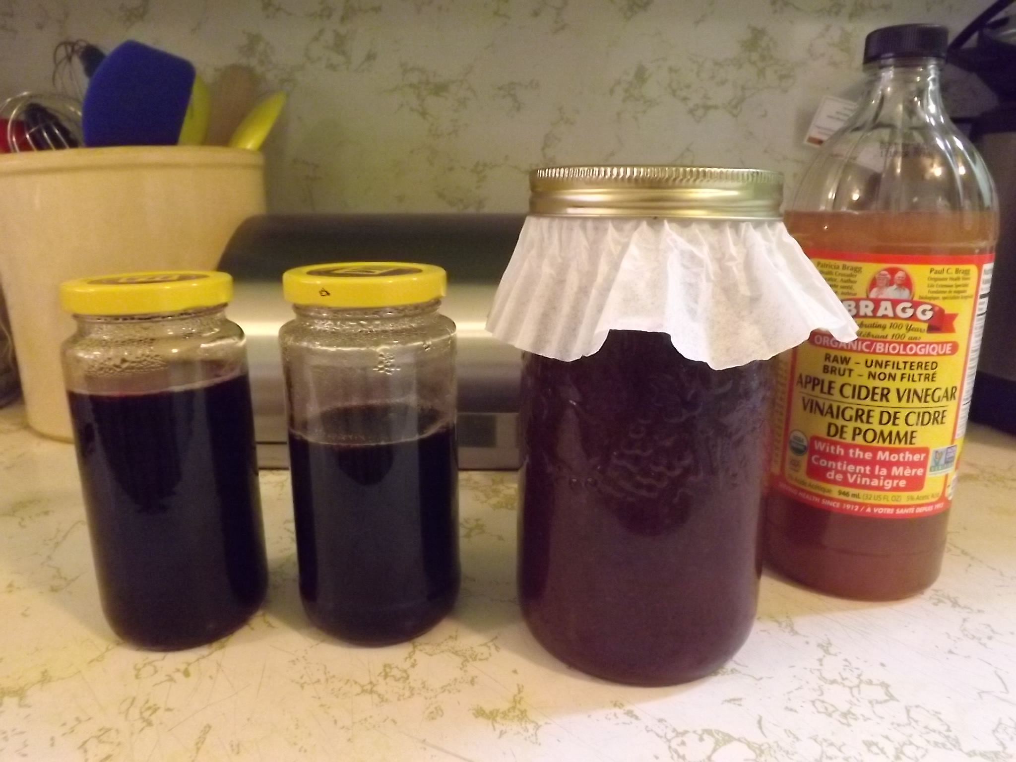 1 !/2 jars of Blackberry Syrup, and one jar of future Blackberry Vinegar.