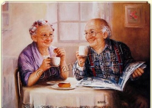 Elderly couple with coffee