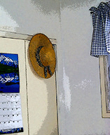 Straw Hat, Gingham Curtain, Calendar