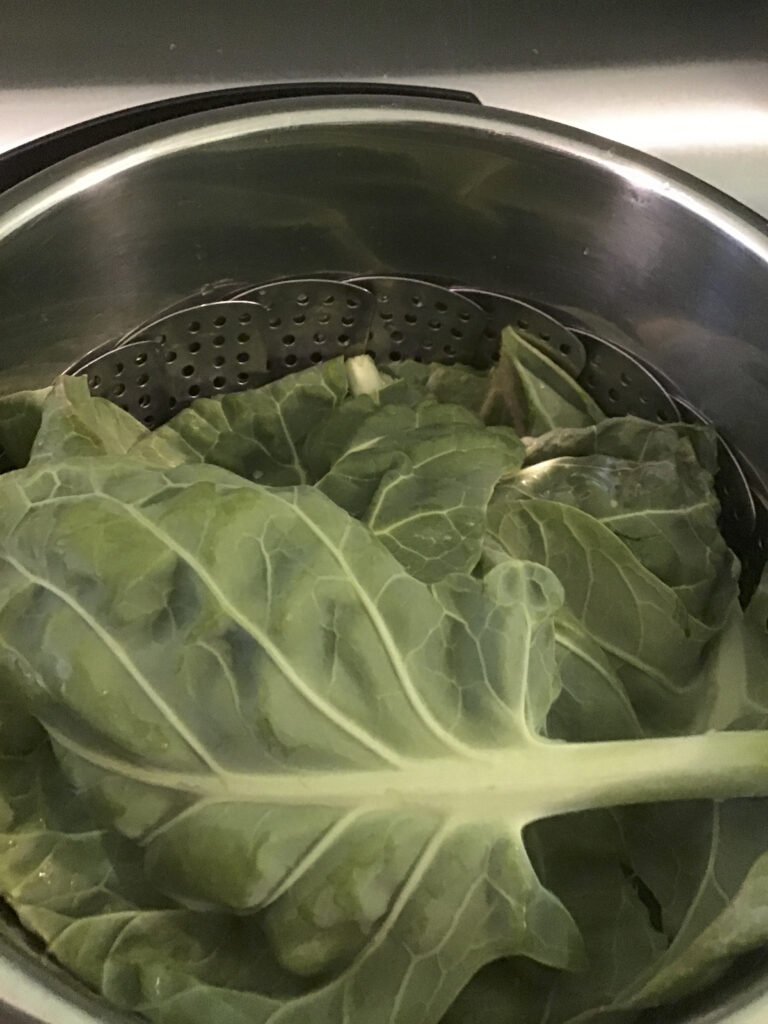 Brussels Sprout leaves in an instant pot.